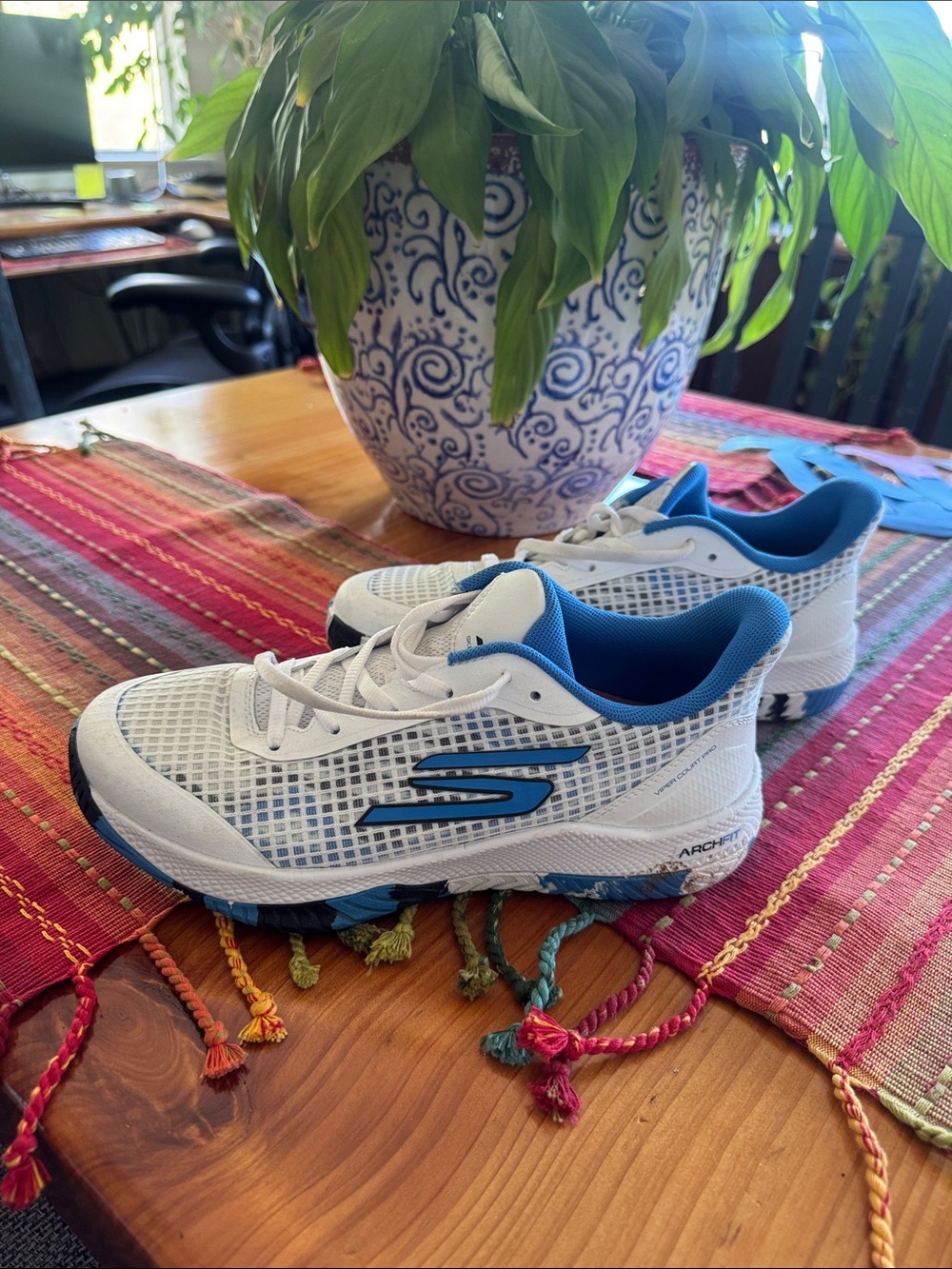 Skechers Pickleball White & Blue Women's Mesh Running Sneakers
